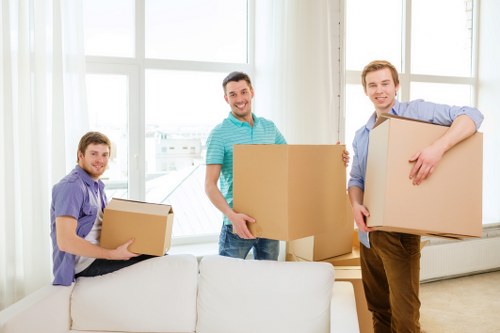 Packed moving boxes prepared for a Palmersgreen relocation